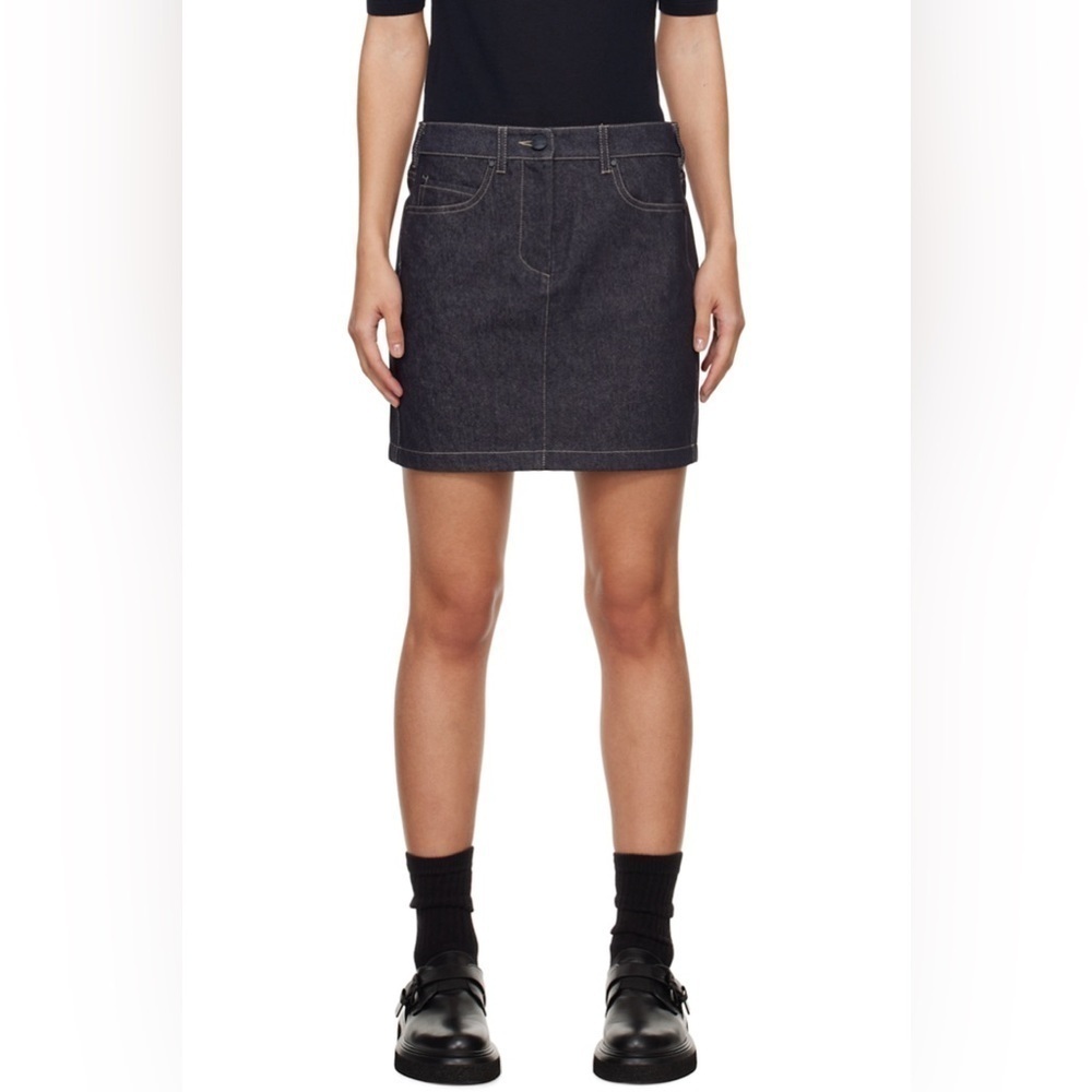 NWT MAX MARA Blue Giubba Denim Miniskirt with Logo Patch